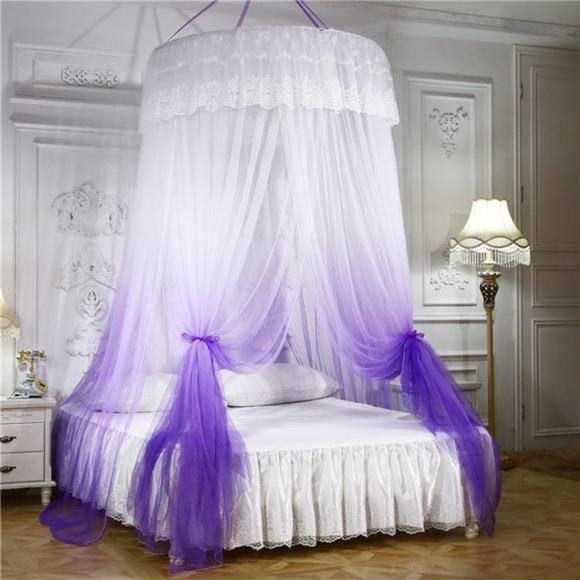Princess Bed Canopy with Lights Round Dome Bed Curtains Mosquito Net - Picture 3 of 8